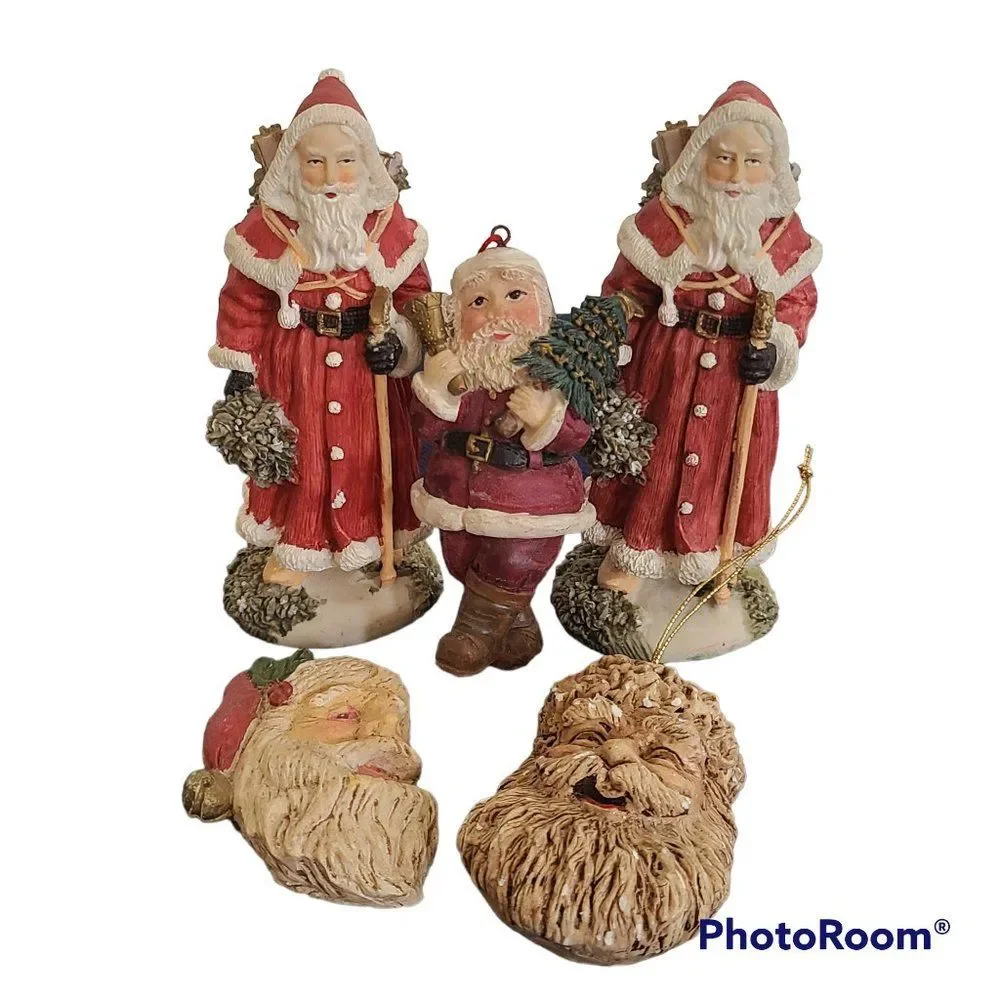 Vintage Winter Santa Christmas Pere Noel Figurines Ornaments and Magnet 5 Items